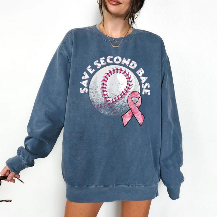 Save 2nd Base Breast Cancer Awareness Pink Ribbon Baseball Comfort Colors Sweatshirt