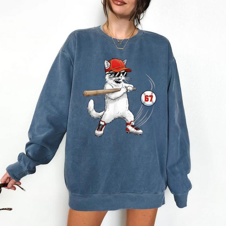 Six Seven 67 Baseball Cat Birthday Men Kids Boys Comfort Colors Sweatshirt