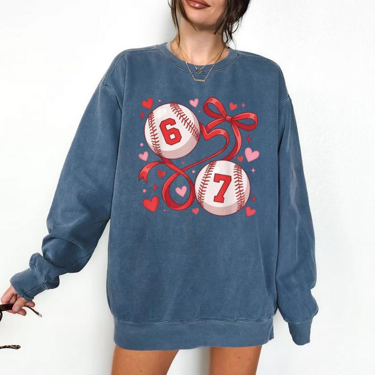 Six Seven Baseball Lover Sports Red Heart Bow Valentine Girl Comfort Colors Sweatshirt