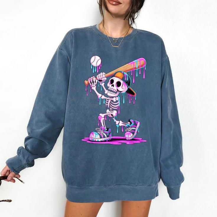 Skeleton Baseball Drip Boys Youth Kids Halloween Comfort Colors Sweatshirt