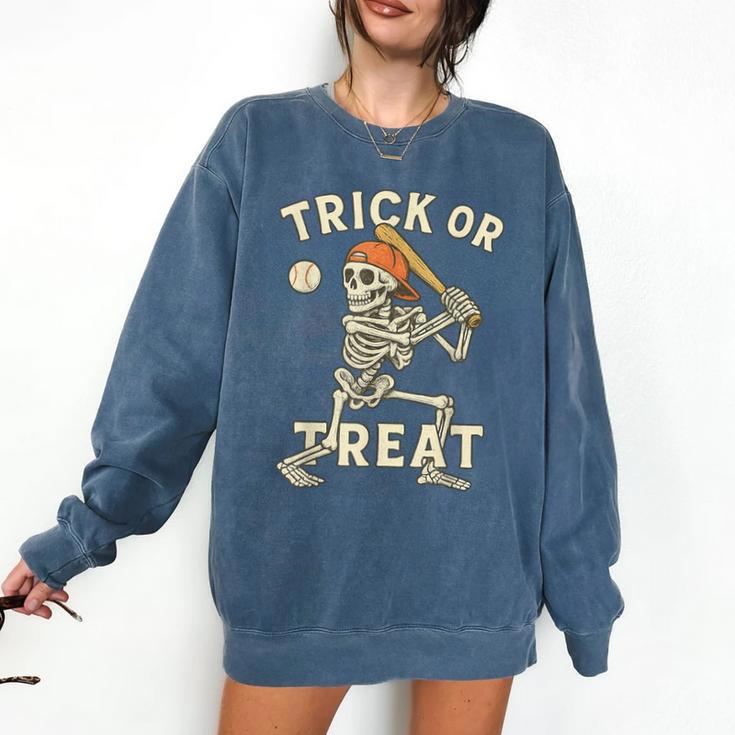Skeleton Baseball Halloween Costume Men Boys Kids Tee Comfort Colors Sweatshirt