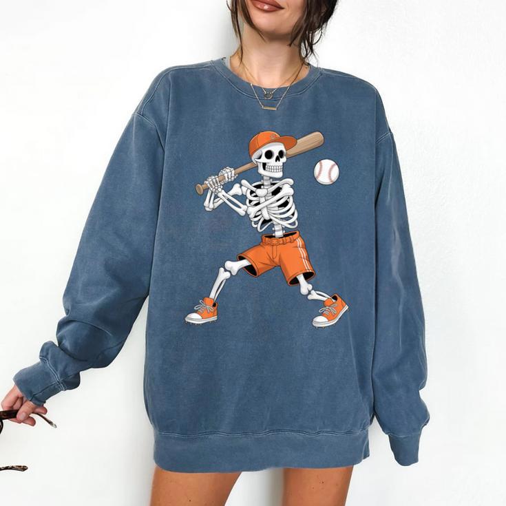 Skeleton Batting Baseball Halloween Comfort Colors Sweatshirt