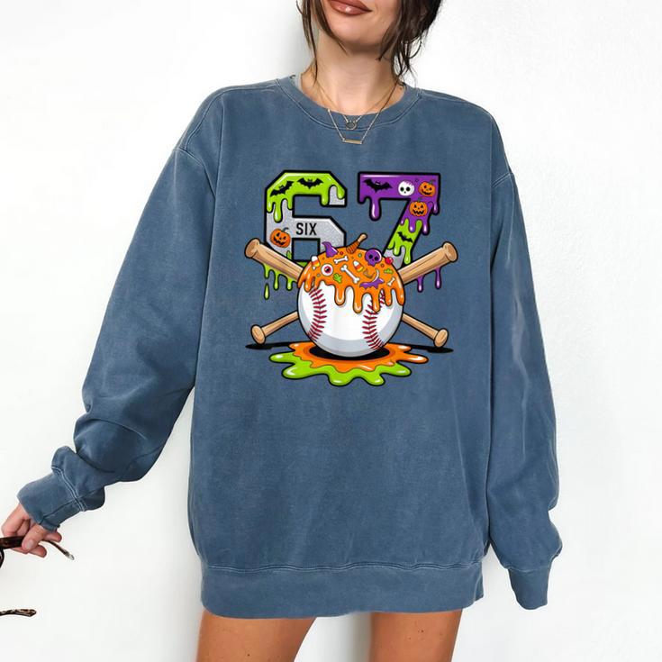 Spooky Halloween Baseball Ice Cream Dripping Six Seven 6 7 Comfort Colors Sweatshirt