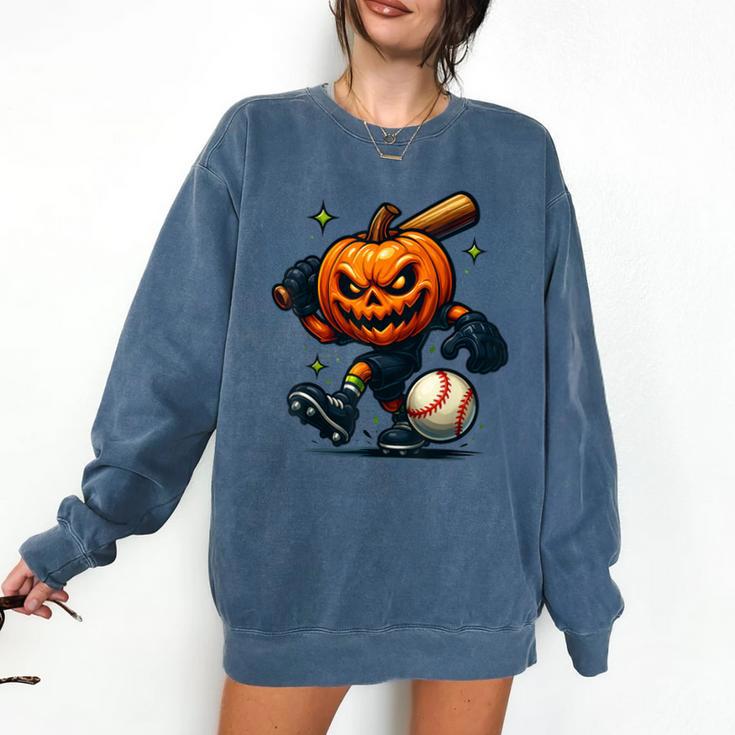 Spooky Halloween Scary Pumpkin Baseball Player Witchy Vibes Comfort Colors Sweatshirt