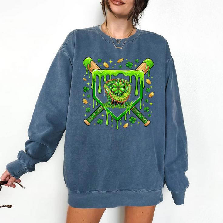 St Patricks Day Baseball Ice Cream Shamrock Baseball Player Comfort Colors Sweatshirt