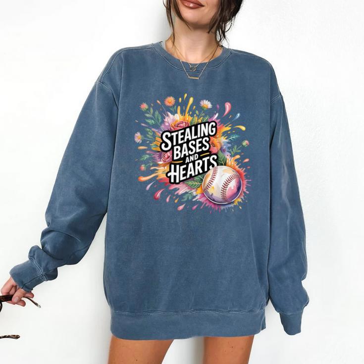 Stealing Bases And Hearts Baseball Puns Sports Comfort Colors Sweatshirt
