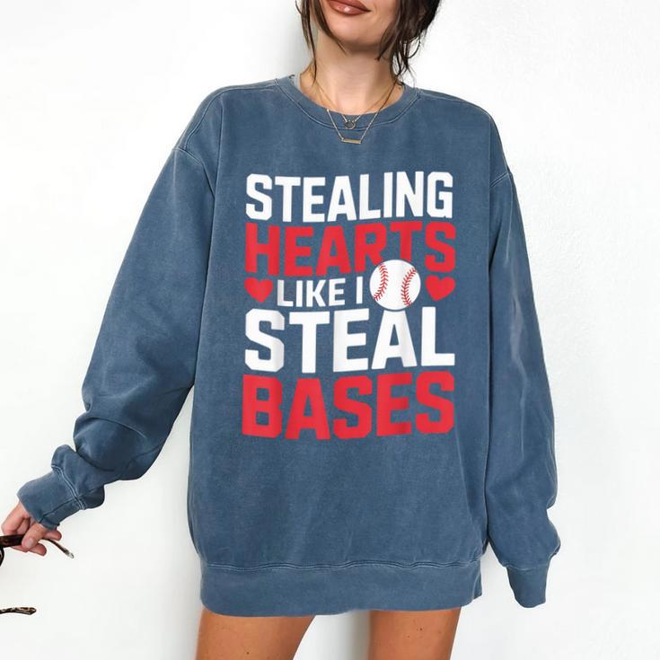 Stealing Hearts Like I Steal Bases Cute Baseball Kids Comfort Colors Sweatshirt