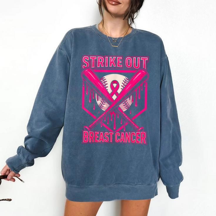Strike Out Breast Cancer Baseball Ice Cream Drip Comfort Colors Sweatshirt