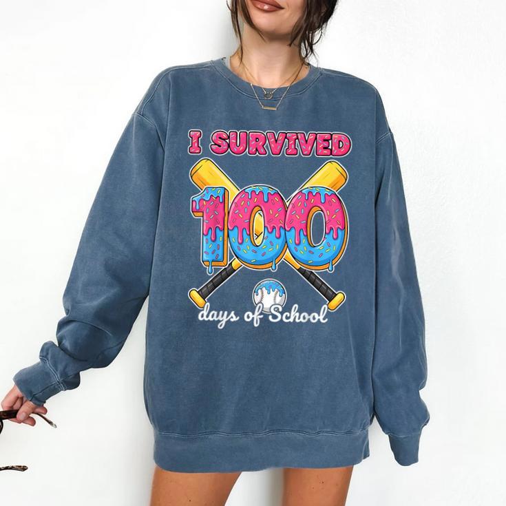 I Survived 100 Days Of School Baseball Cream Drip Boys Comfort Colors Sweatshirt