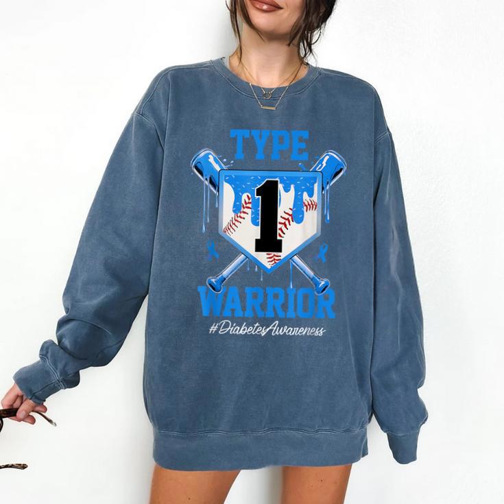T1D Warrior Baseball Drip Diabetes Awareness Blue Ribbon Comfort Colors Sweatshirt