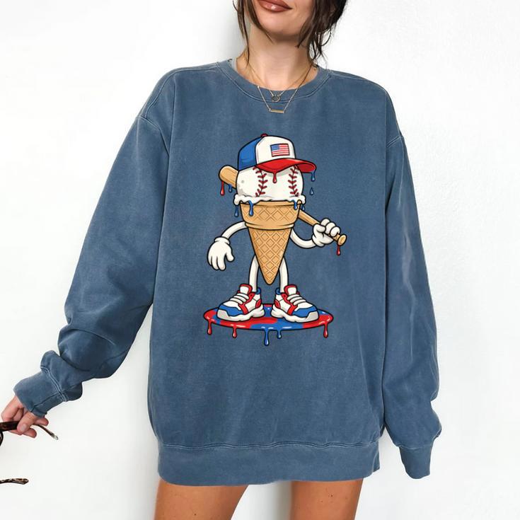 USA Patriotic Baseball Ice Cream Cone Freedom Comfort Colors Sweatshirt