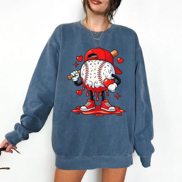 Valentine Baseball Drip Ice Cream Youth Boys Couples Comfort Colors Sweatshirt