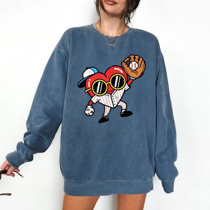 Valentines Day Baseball Heart Gloves Cute Boys Kid Youth Men Comfort Colors Sweatshirt