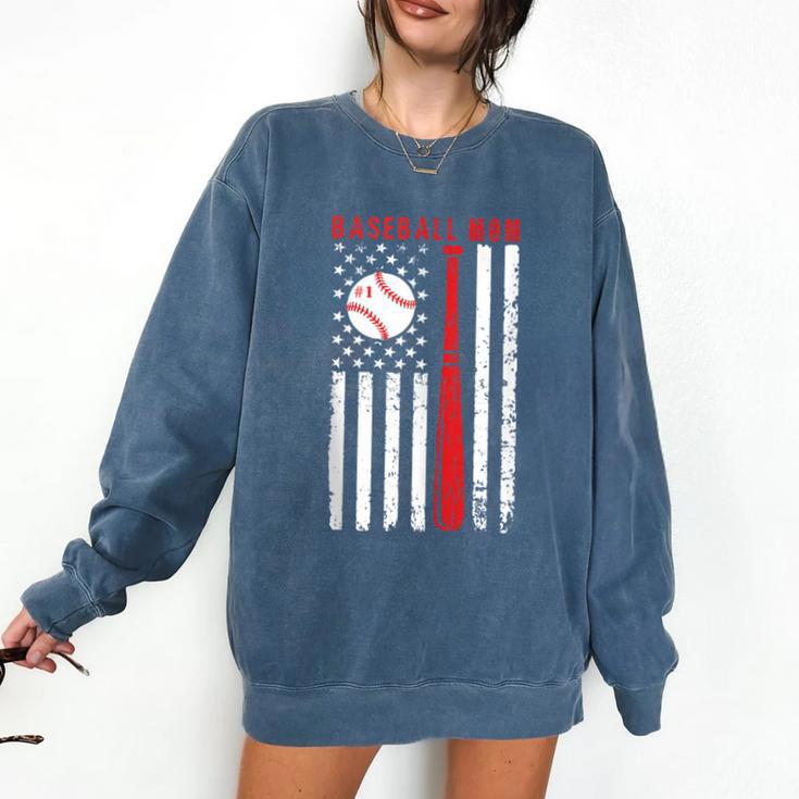 Vintage Baseball Flag Women Baseball Mom Comfort Colors Sweatshirt