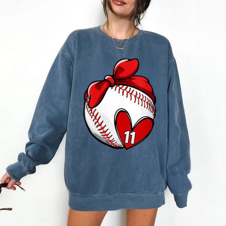 Womens Custom Baseball Mom Number 11 Heart For Mom Mommy Comfort Colors Sweatshirt