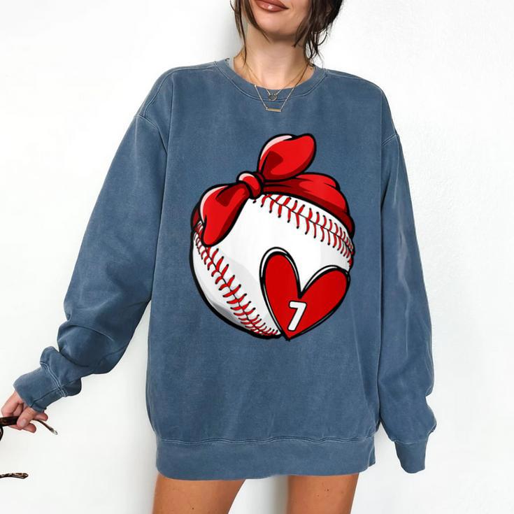 Womens Custom Baseball Mom Number 7 Heart For Mom Mommy Comfort Colors Sweatshirt