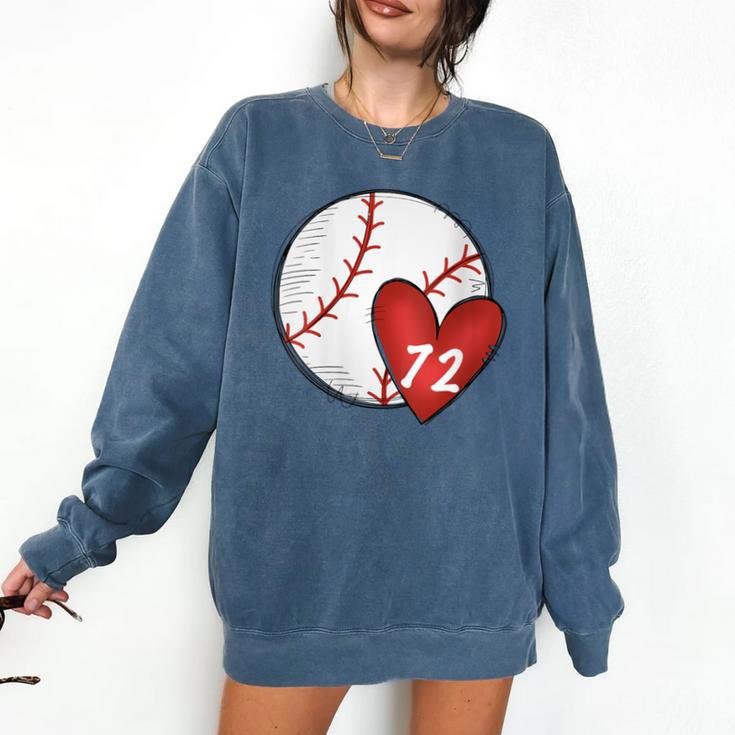 Womens Custom Baseball Mom Number 72 Heart For Mom Mommy Comfort Colors Sweatshirt