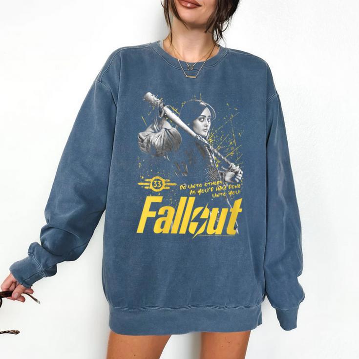 Women's Fallout TV Series Lucy Do Unto Others Baseball Bat Gamer Comfort Colors Sweatshirt