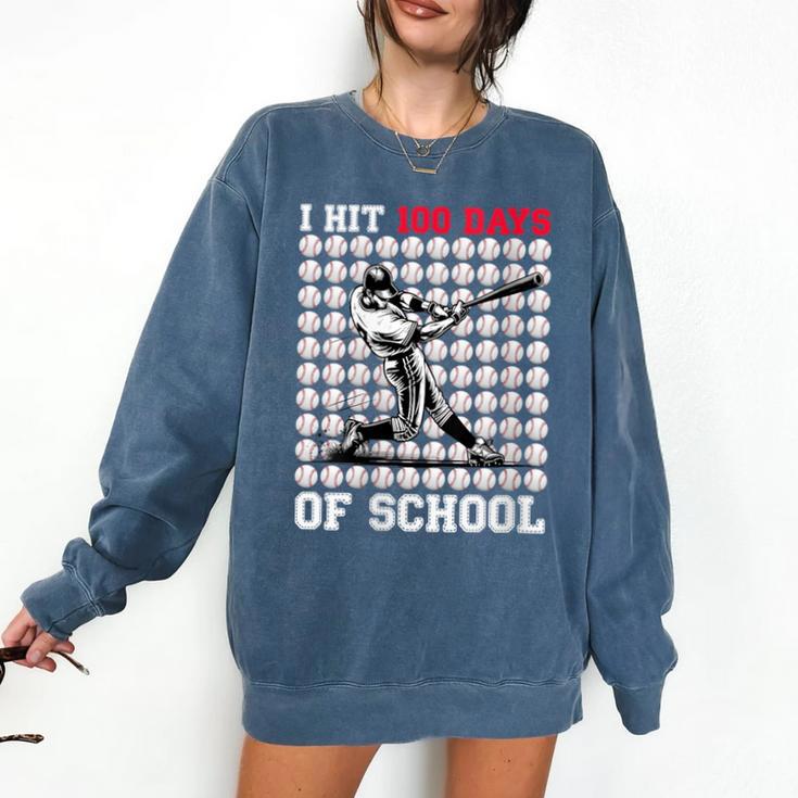 Women's I Hit 100 Days Of School Baseball 100th Day Boys Kids Comfort Colors Sweatshirt