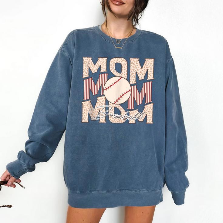 Women's Retro Baseball Mama Distressed Baseball Mom Life Comfort Colors Sweatshirt