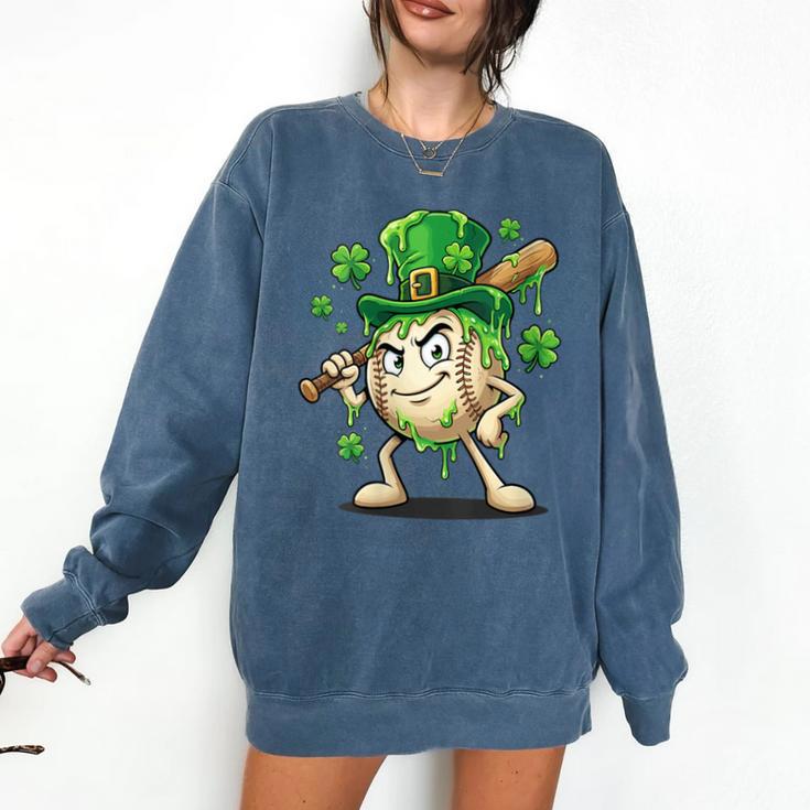 Women's St Patricks Day Baseball Leprechaun Shamrock Player Boys Kid Comfort Colors Sweatshirt