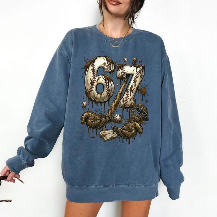 67 Baseball Six Seven Baseball 6 7 Kids Boys Girls Comfort Colors Sweatshirt