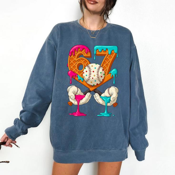 67 Ice Cream Drip Baseball Number 67 Player 67th Birthday Premium Tri-Blend Comfort Colors Sweatshirt
