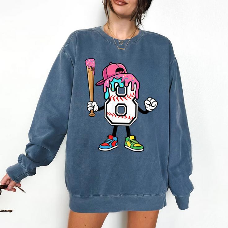 8th Birthday Baseball Ice-Cream Drip 8 Years Old Boys Girls Comfort Colors Sweatshirt