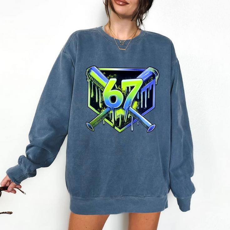 Awesome 67 Baseball Drip Effect Baseball 6-7 Meme Graphic Premium Tri-Blend Comfort Colors Sweatshirt