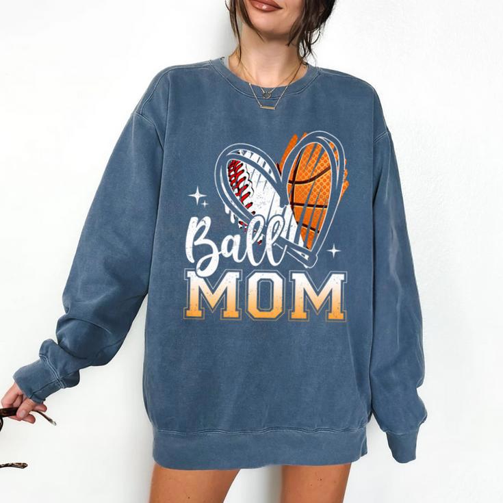 Ball Mom Heart Basketball Baseball Mom Premium Comfort Colors Sweatshirt