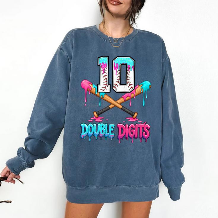 Baseball 10 Year Old Ice Cream Drip 10th Bday Double Digits Comfort Colors Sweatshirt
