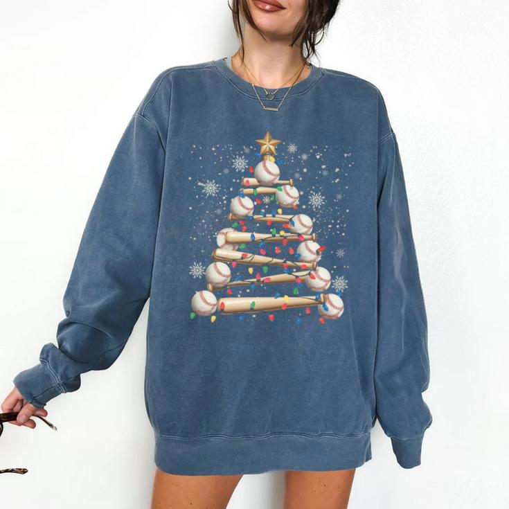Baseball Christmas Tree Light Xmas Tees Boys Kids Men Comfort Colors Sweatshirt