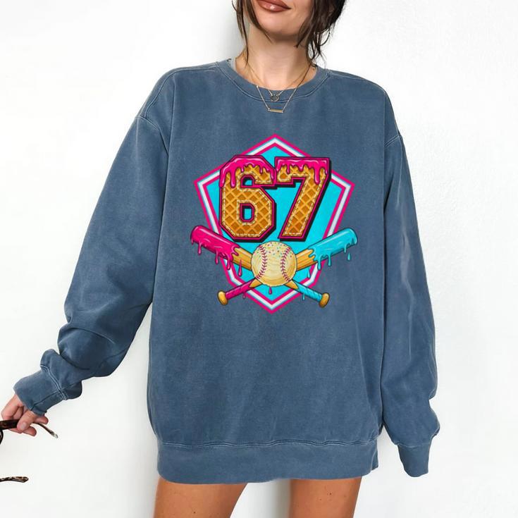 Baseball Drip Jersey Number 67 For Players & 67th Birthday Premium Tri-Blend Comfort Colors Sweatshirt