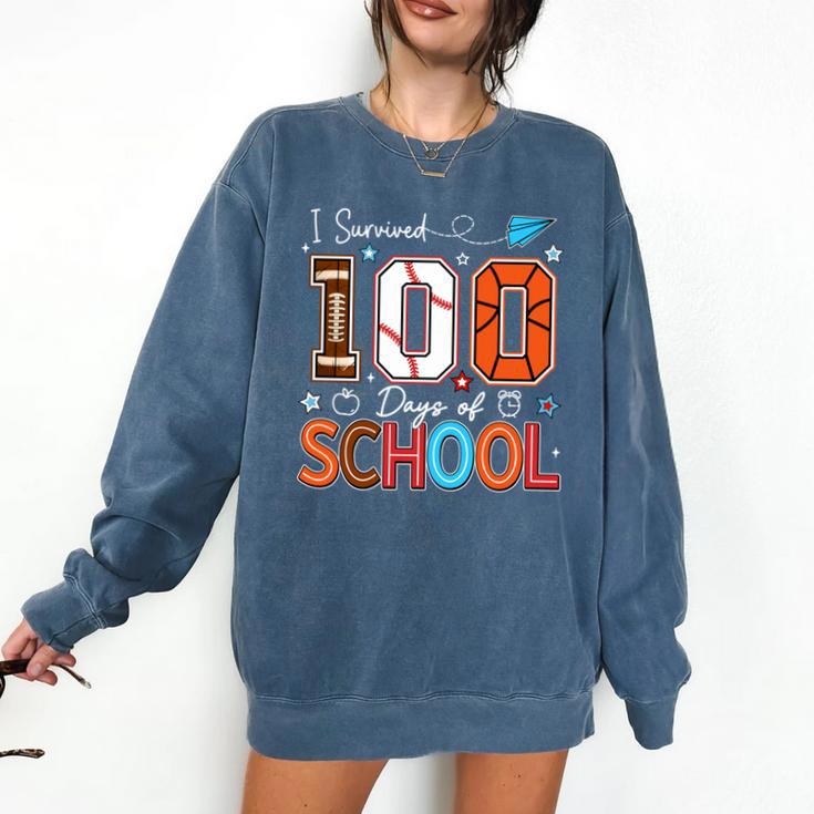 Baseball Football Basketball I Survived 100 Days Of School Comfort Colors Sweatshirt