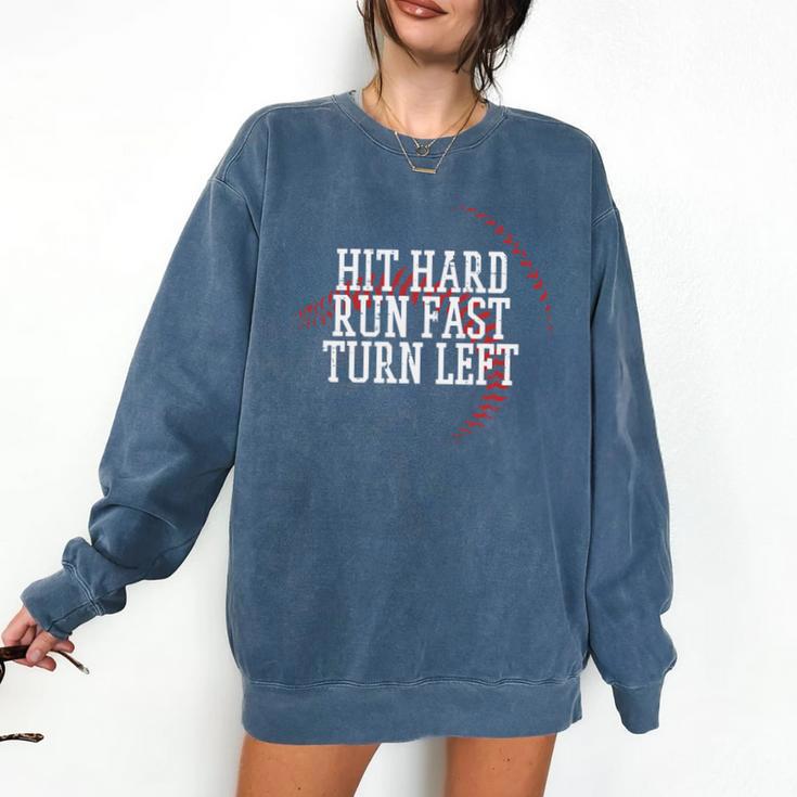Baseball Hit Hard Run Fast Turn Left Men Boys Kid Teen Youth Premium Tri-Blend Comfort Colors Sweatshirt