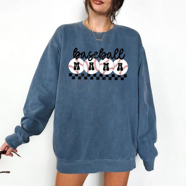 Baseball Mama Retro Groovy Baseball Mom Mother Game Day Comfort Colors Sweatshirt
