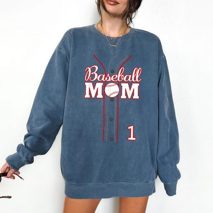 Baseball Mom 1 Number 1 Jersey Team Numbered Jersey Comfort Colors Sweatshirt