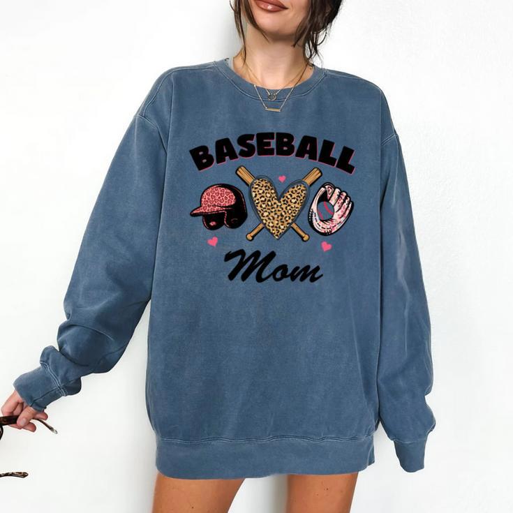 Baseball Mom Leopard Heart Game Day Love Mommy Comfort Colors Sweatshirt