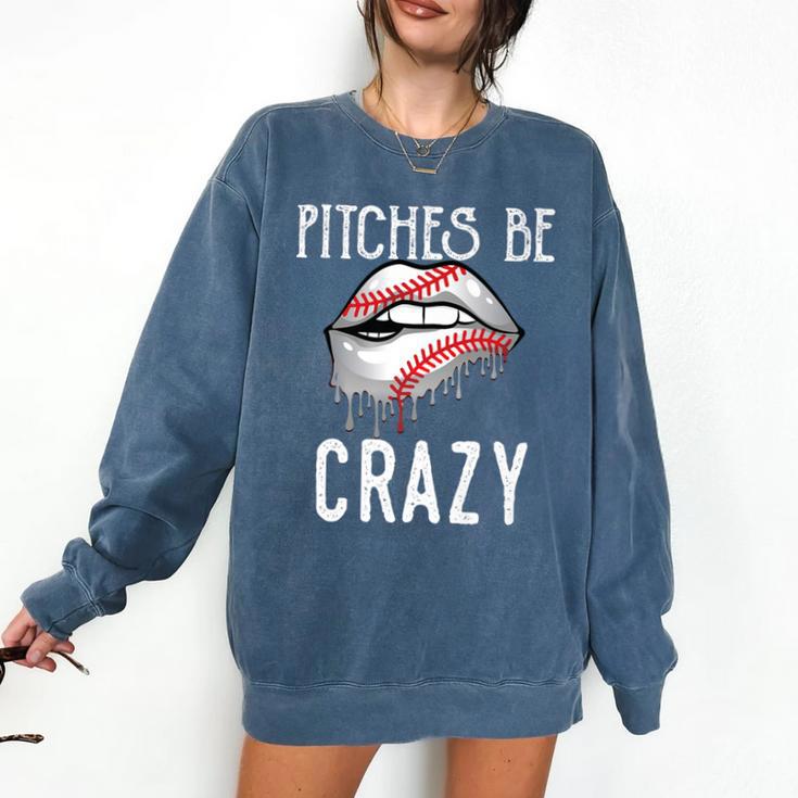 Baseball Mom Pitches Be Crazy Lips Premium Comfort Colors Sweatshirt
