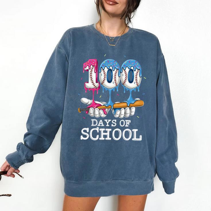 Baseball Player 100 Days Of School Sports Ice Cream Drip Premium Tri-Blend Comfort Colors Sweatshirt