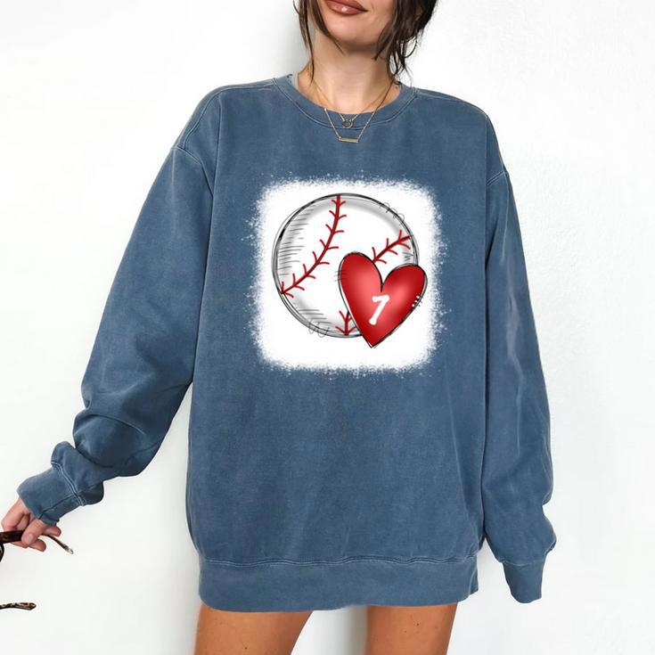 Bleached Custom Baseball Mom Number 7 Heart For Mom Comfort Colors Sweatshirt