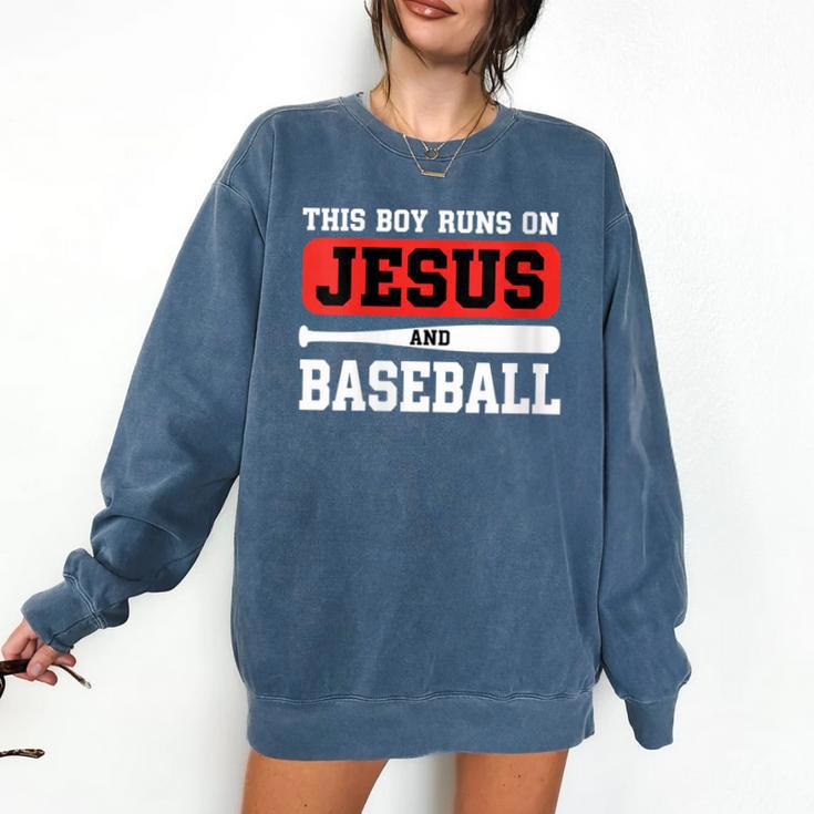 This Boy Runs On Jesus And Baseball Christian Baseball Comfort Colors Sweatshirt