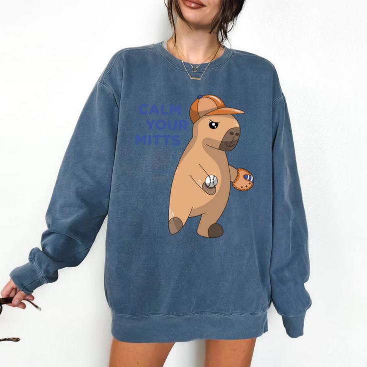 Capybara Calm Your Mitts Baseball Mom Sport Lover Tee Comfort Colors Sweatshirt