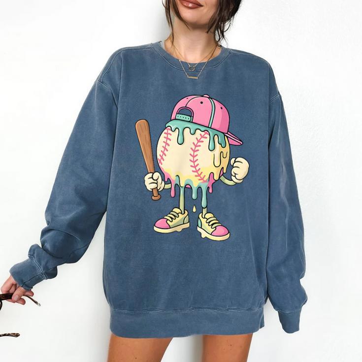 Cute Baseball Ice Cream Drip For Girls & Boys 2 Sides Comfort Colors Sweatshirt