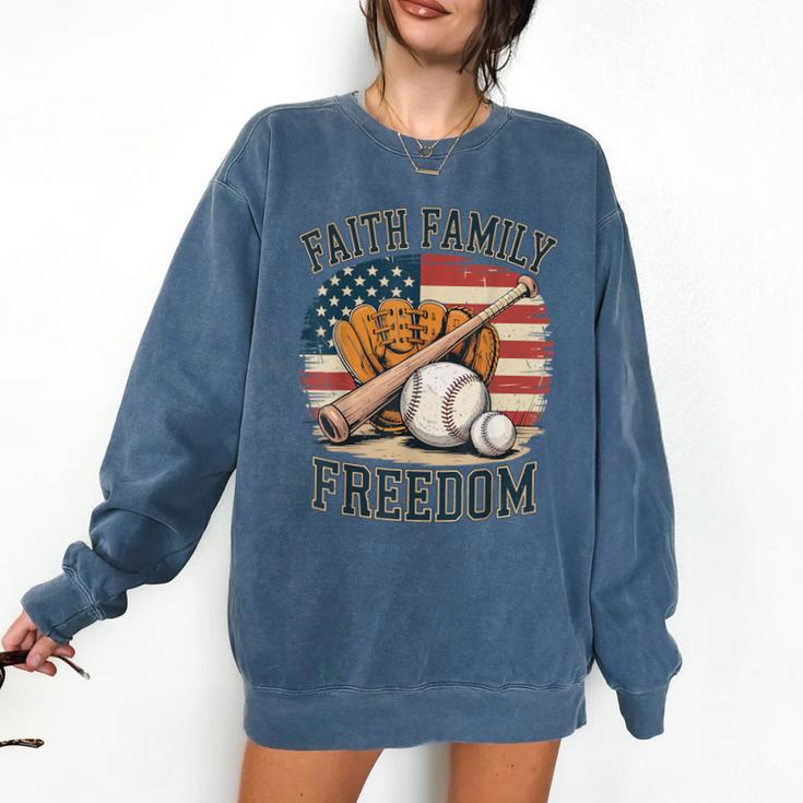 Faith Family Freedom Patriotic Christian Baseball Game Day Comfort Colors Sweatshirt