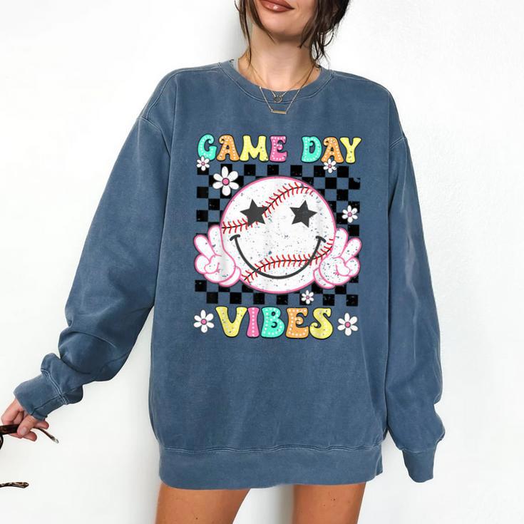 Game Day Vibes Softball Baseball Groovy Game Day Girls Women Comfort Colors Sweatshirt