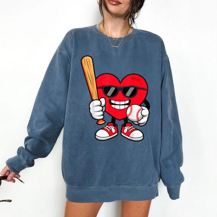 Heart Playing Baseball Valentines Day Comfort Colors Sweatshirt
