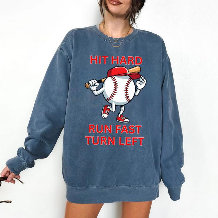 Hit Hard Run Fast Turn Left Baseball Player Premium Tri-Blend Comfort Colors Sweatshirt