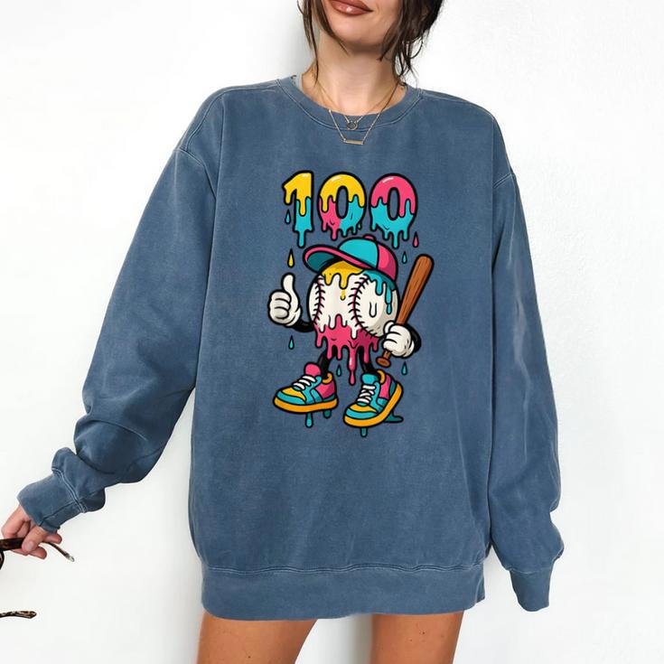 Ice Cream Drip Baseball Party 100 Days Of School Teacher Comfort Colors Sweatshirt