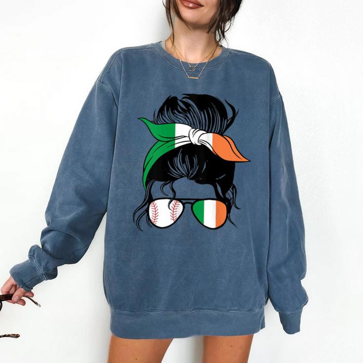 Ireland Baseball Mom Messy Bun Irish Baseball Girl Comfort Colors Sweatshirt